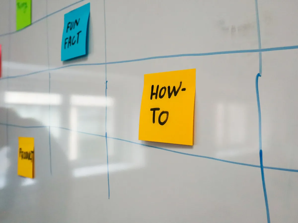 Tableau blanc organisé, couvert de post-it colorés pour la planification et le brainstorming